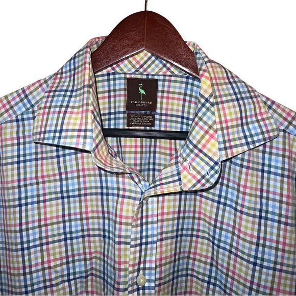 Tailorbyrd 100% cotton long sleeved plaid print men’s button down shirt XXL - Picture 2 of 9
